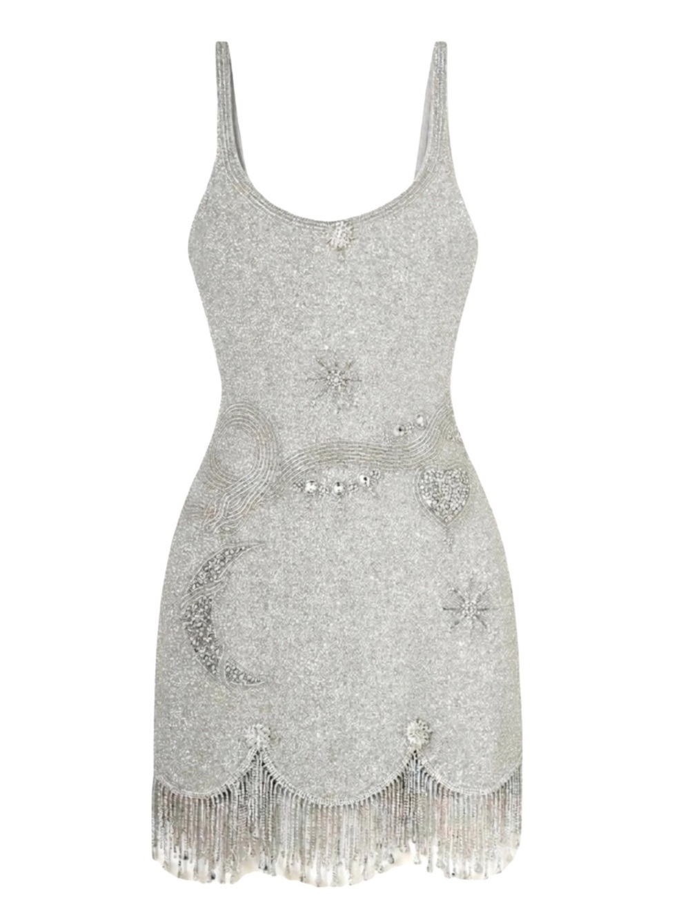CLIO PEPPIATT Charm Crystal Bead Embellished Snake Moon Silver Mini Dress Size S
